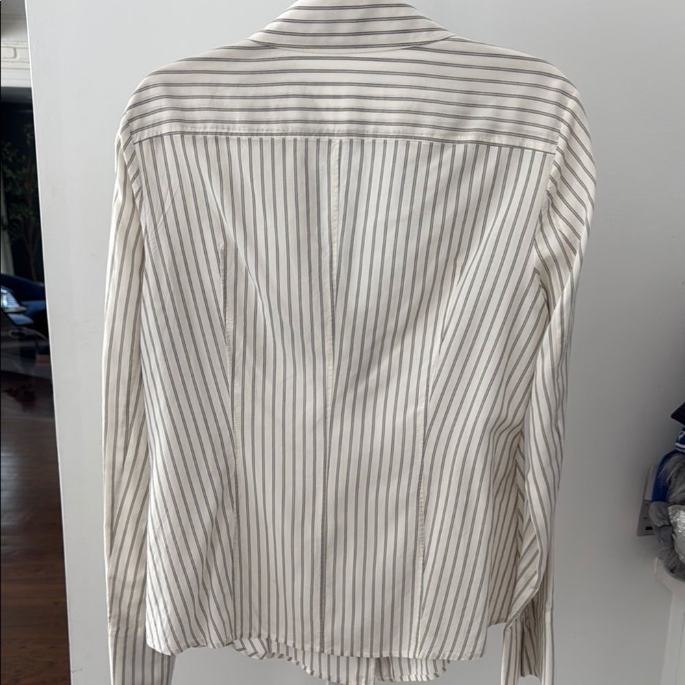 Striped Button-Up Shirt in Cream and Taupe - Picture 4 of 4